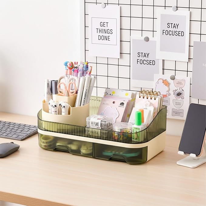 Large Plastic Makeup Organizer with Rotating Brush Holder for Vanity - Bathroom Countertop Skin Care Storage, Easy for Lipsticks, Nail Polishes, Perfumes & Eyeshadow Palettes