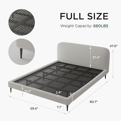 Acanva Modern Minimalist Upholstered Platform Bed Frame with Headboard, Mattress Foundation Base with Metal Slats Support, No Box Spring Needed, Non-Slip, White, Full Size