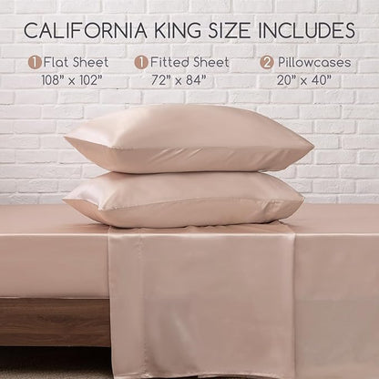MR&HM Satin Bed Sheets, California King Size Sheets Set, 4 Pcs Silky Bedding Set with 15 Inches Deep Pocket for Mattress (California King, Champagne)