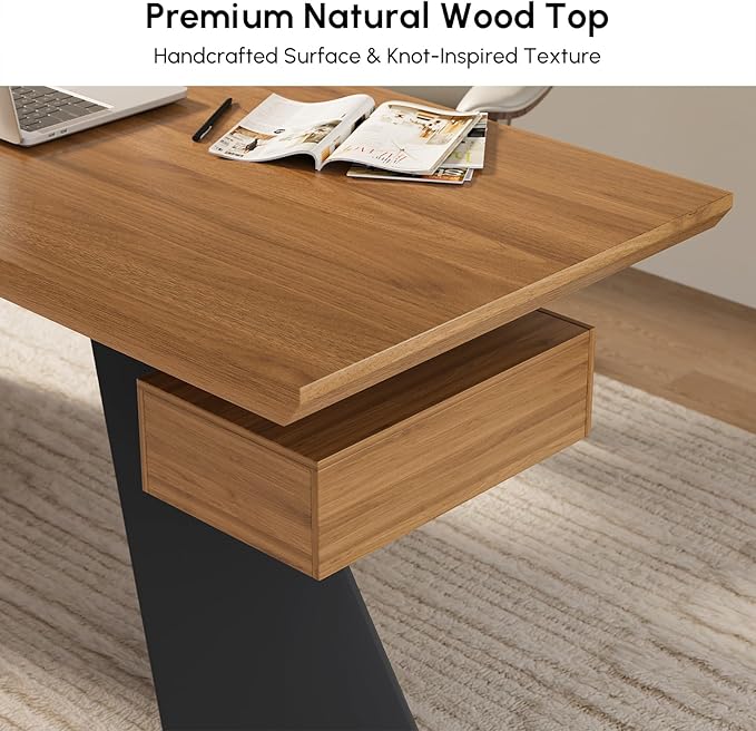 homary 70" Modern Executive Desk, Home Office Desk with Drawers Wooden Desk Made of Natural Solid Wood Home Office Computer Desk for Study, Home Office, Office