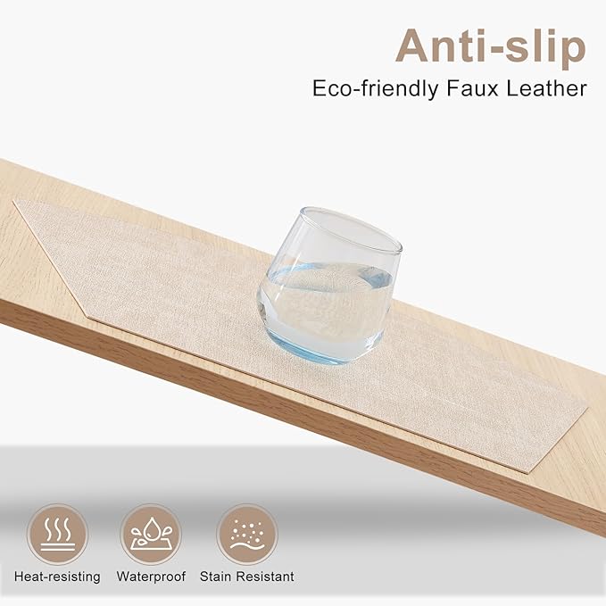 Homaxy Round Table Placemats Set of 6, Washable Wedge Shaped Faux Leather Table Mats, Wipeable Kitchen Dinner Place Mats for Indoor Outdoor, Beige