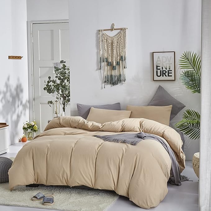 CLOTHKNOW Champagne Queen Size Comforter Set 3Pcs Light Brown Bedding Comforter Sets Beige Queen Comforter Light Khaki Comforter with 2 x Pillowcases