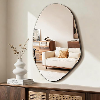 FICTOR Irregular Asymmetrical Wall Mirror, 32" x 19" Modern Decorative Mirror for Entryway, Bathroom, Bedroom, Living Room, Dining Room