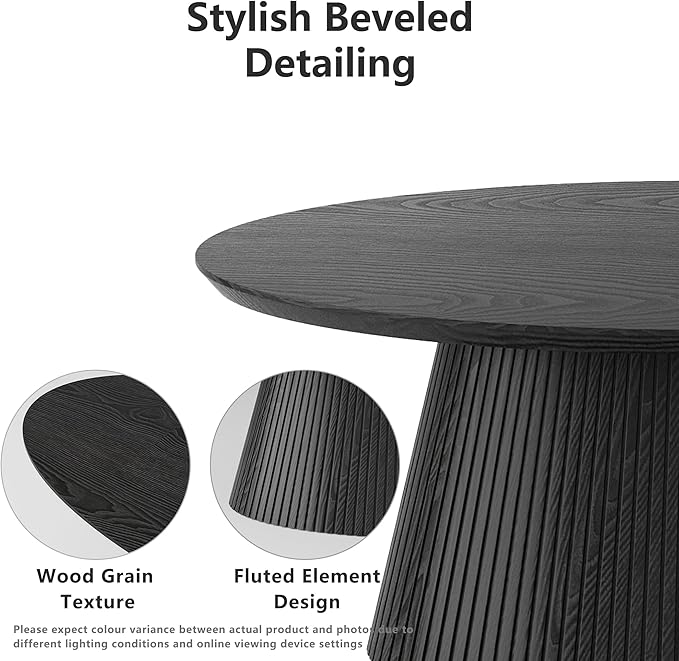 win2win Oval Coffee Table, Modern Coffee Table with Fluted Design, Minimalist Tea Table with Wood Grain Veneer, Small Funky Center Table for Living Room, Apartment, Office, Black