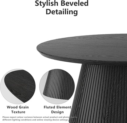 win2win Oval Coffee Table, Modern Coffee Table with Fluted Design, Minimalist Tea Table with Wood Grain Veneer, Small Funky Center Table for Living Room, Apartment, Office, Black