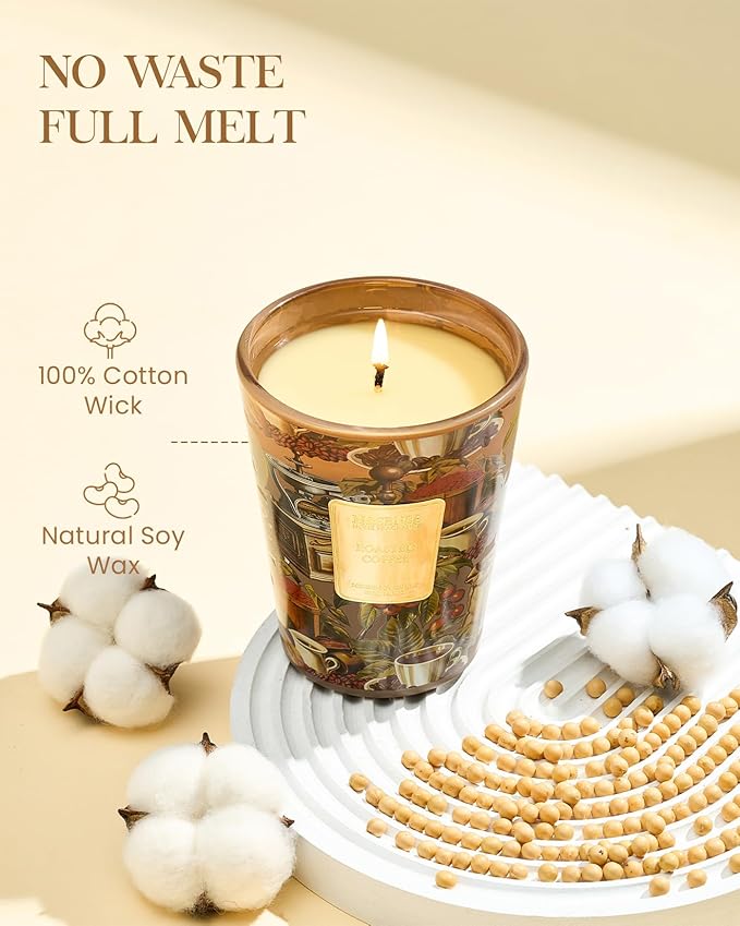 M&SENSE Roasted Coffee Scented Candle, Soy Natural Wax Fall Winter Candles, 14.1oz 60H Burn Time Slow Burning, Stress Relief Home Fragrance Housewarming Thanksgiving Christmas Gifts