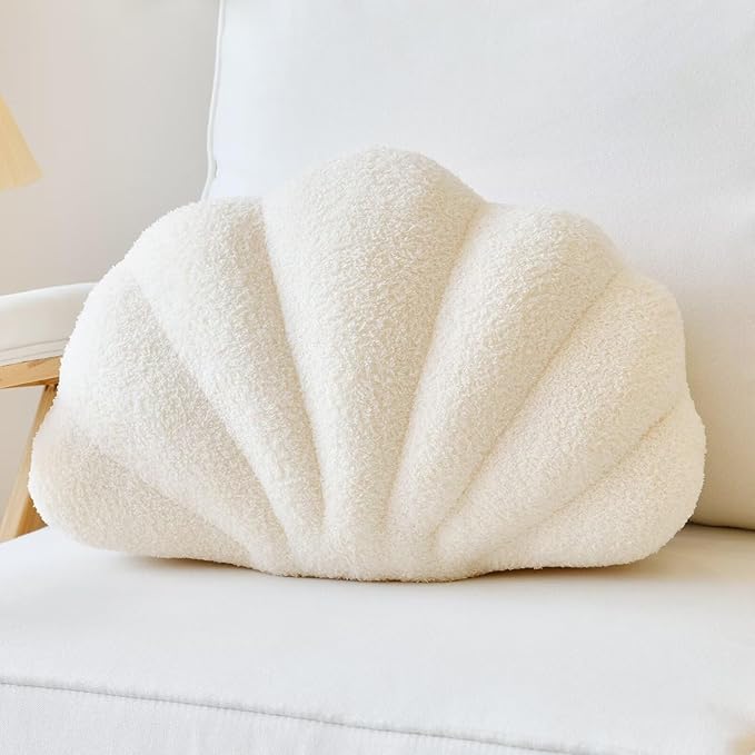 Seashell Throw Pillows, Shell Shaped Throw Pillows, 18 Inch Soft Home Decorative Pillow Plush Cushion for Bed Couch Living Room Decor Accent Throw Pillow (Beige 18Inch)