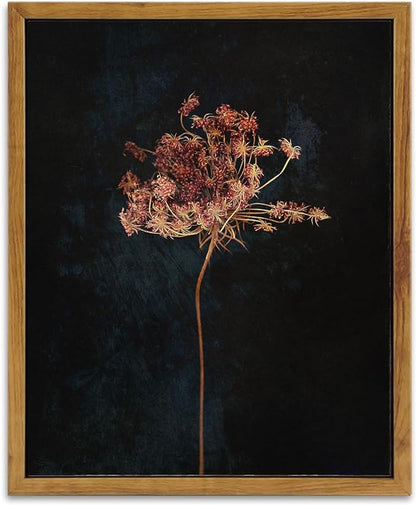 KBKBART Framed Vintage Wall Art Prints, Retro Moody Floral Botanical Canvas Painting Farmhouse Decor, Black Dark Classical Flower Framed Canvas Wall Art for Bathroom, Bedroom, Living Room, Gallery, Vintage Wall Decor(9"x11")