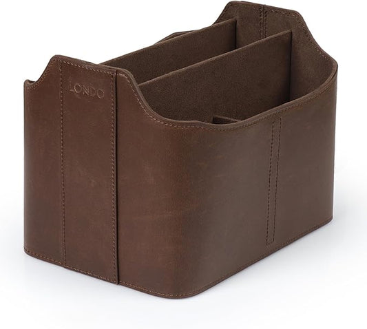 Londo PU Leather Remote Control Holder, Office Supplies Desk Organizer with Tablet Slot, Makeup Brush and Utensils Cube, Large Capacity Desk Caddy with 5 Compartments