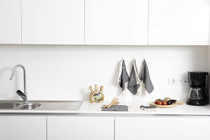 SMYRNA TURKISH COTTON Vintage Series Kitchen Dish Towels Pack of 6, Machine Washable Wash Cloths, Ultra Soft, Absorbent, Prewashed and Quick Dry Turkish Dish Towels, 12x12 Inch (Black)