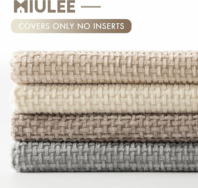 MIULEE Pack of 4 Christmas Throw Pillow Covers 16x16 Inch Neutral Beige/Brown Soft Decorative Chenille Pillow Covers Farmhouse Accent Cushion Covers for Boho Home Decor Bedroom Living Room