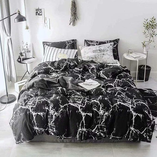 CLOTHKNOW Black Grey White King Size Comforter Set Marble Bedding Comforter Sets All Season Black Comforter Abstract Comforter with 2 x Pillow Cases