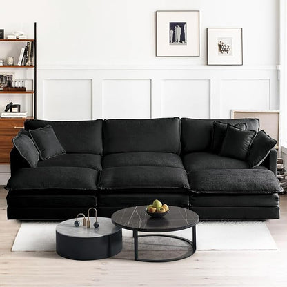 SoarFlash Chenille Sectional Sofa, Comfy Modular Coush Sofa with Ottoman, Modern 3 Seat Recliner Deep Seat Sofa Set for Living Room,Grey