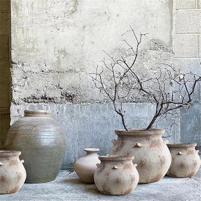 LuxenHome 14.96'' Dia Round Large Plant Pots, Off White Indoor Outdoor Planters with Drainage Holes, Rustic Distressed Flower Pot for Plants, Handmade Concrete Planter Pot for Home Patio Garden