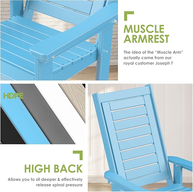 GREENVINES Outdoor Rocking Chairs | Set of 4 | Porch Rocker | HDPE Plastic | Arctic | Oversized Rockers | High Back | Big & Tall | Ladder Back | for Patio Outside Backyard Balcony Garden