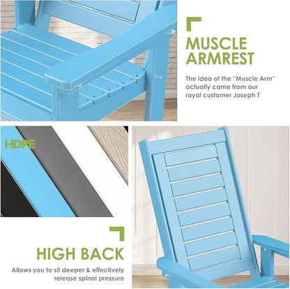 GREENVINES Outdoor Rocking Chairs | Set of 4 | Porch Rocker | HDPE Plastic | Arctic | Oversized Rockers | High Back | Big & Tall | Ladder Back | for Patio Outside Backyard Balcony Garden