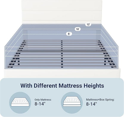 Allewie Queen Size Platform Bed Frame with Velvet Upholstered Headboard and Wooden Slats Support, Fully Mattress Foundation/No Box Spring Needed/Easy Assembly, White