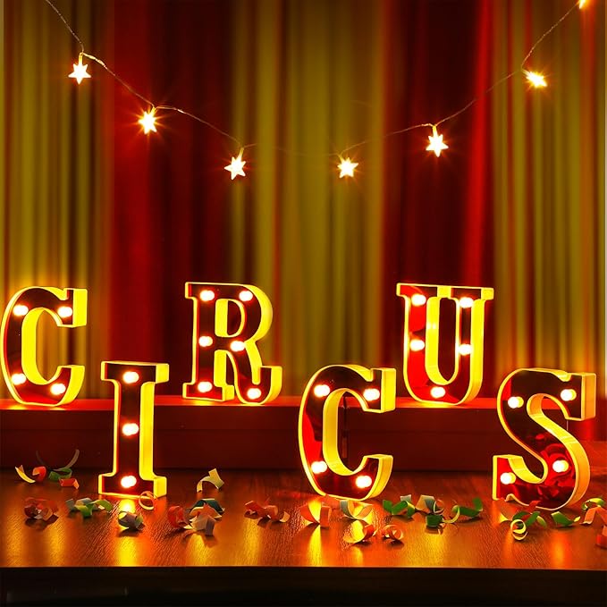 Circus Light up Letters Sign Party Decorations Battery Powered Marquee Lighted Sign LED Alphabet Letter Lights for Christmas Night Party Birthday Home Tabletop Decor Supplies