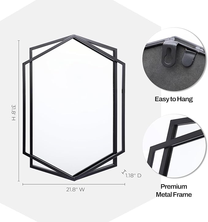 LuxenHome 31.8X22 Inch Wall Mirror, Bathroom Mirrors for Over Sink, Metal Frame Vanity Mirror for Wall, Black Mirror for Bathroom, Wall Mounted Mirror for Entryway, Bedroom, Living Room, Dining Room