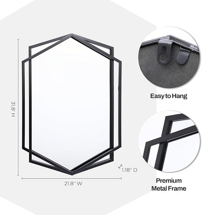 LuxenHome 31.8X22 Inch Wall Mirror, Bathroom Mirrors for Over Sink, Metal Frame Vanity Mirror for Wall, Black Mirror for Bathroom, Wall Mounted Mirror for Entryway, Bedroom, Living Room, Dining Room