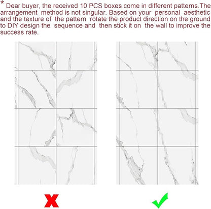 10pcs Marble Peel and Stick Backsplash Waterproof Washroom Wall Panels, Peel and Stick Tile, PVC Foam Wall Panels for Kitchen,Bathroom,Living Room,White and Grey(Not Real Tile,11.8" x 11.8")