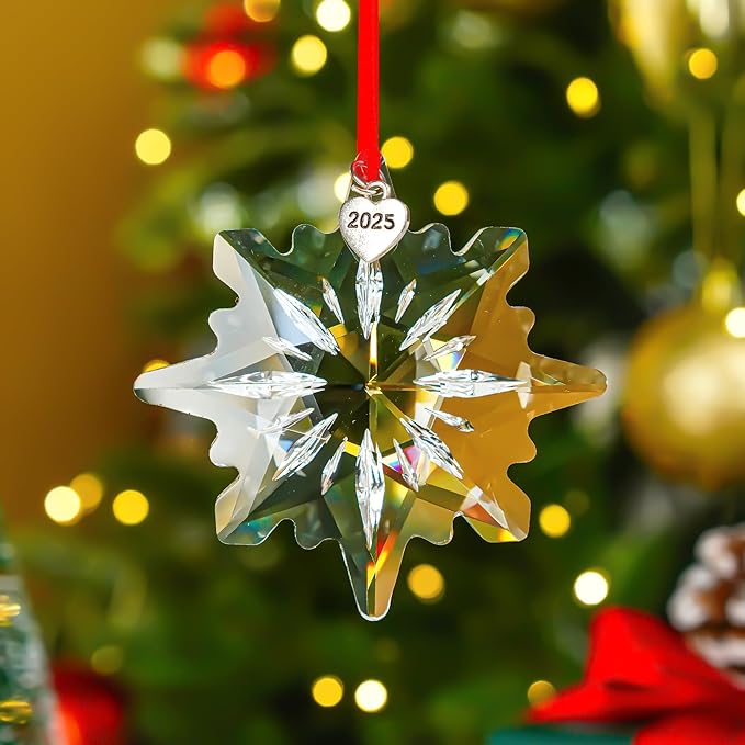 2025 Clear Crystal Snowflake Ornaments for Christmas Tree 3.15" Glass Crystal Star Ornament for Tree