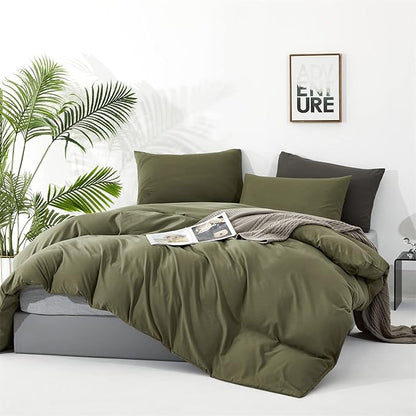 CLOTHKNOW Olive Green King Size Comforter Set 3Pcs Green Bedding Comforter Sets Soft All Season Hunter Green Comforter with 2 x Pillow Cases