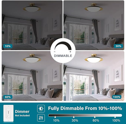 Dimmable Mid Century Modern Semi Flush Mount Ceiling Light with Acrylic Shade,Black Gold LED Ceiling Light,5CCT 2700K-6000K Light Fxiture for Hallway Bedroom Kitchen Laundry Room Living Room 15.7 in