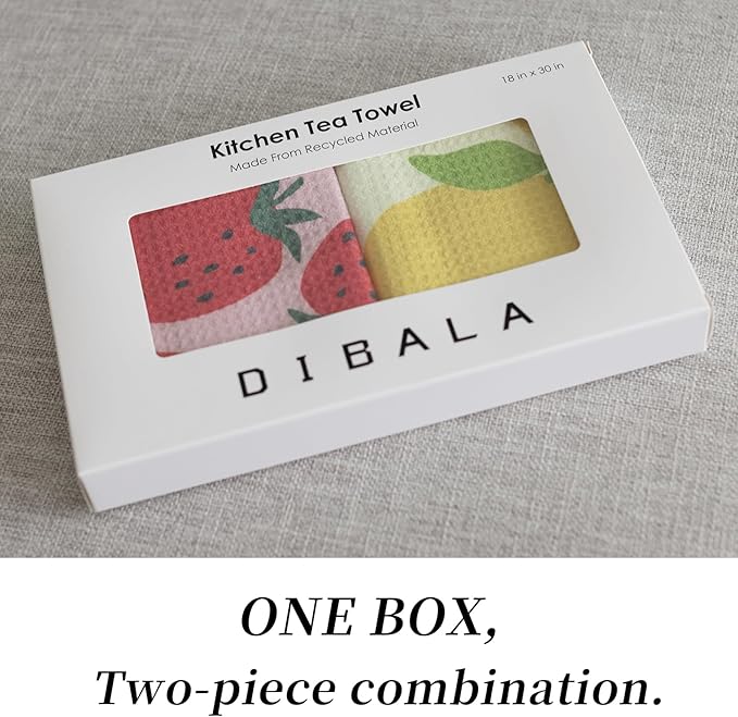 DIBALA Dish Towels Set of 2 Quick Dry Microfiber Kitchen Towels with Hanging Loop, Strawberry Lemon