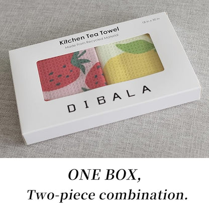 DIBALA Dish Towels Set of 2 Quick Dry Microfiber Kitchen Towels with Hanging Loop, Strawberry Lemon