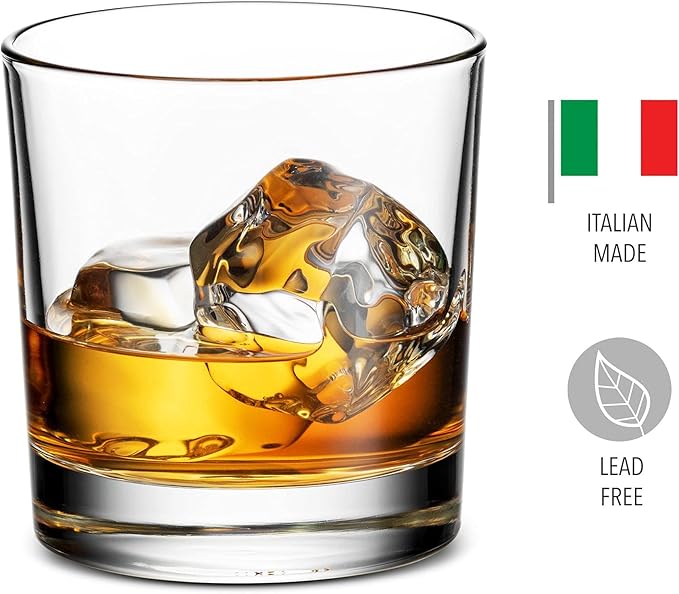 Godinger Old Fashioned Whiskey Glasses, Italian Made Drinking Glasses, Glass Cups, Whiskey Gifts - Set of 4