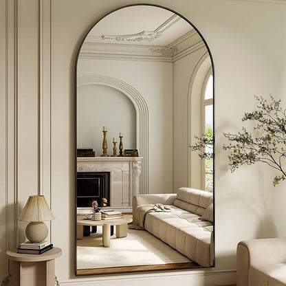 86"x40" Arched Full Length Mirror Floor Mirrors with Aluminum Alloy Frame Free-Standing Wall Mounted Floor Mirrors or Large Dressing Mirror, Black Mirror Full Length