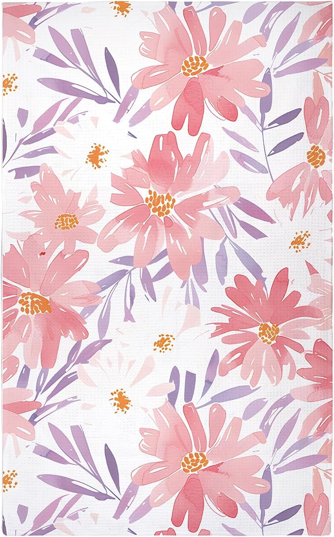 Eunzel Kitchen Tea Towel Quick Dry Microfiber Absorbent Dish Towels with Hanging Loop, Blush Floral Breeze