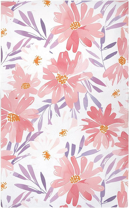 Eunzel Kitchen Tea Towel Quick Dry Microfiber Absorbent Dish Towels with Hanging Loop, Blush Floral Breeze