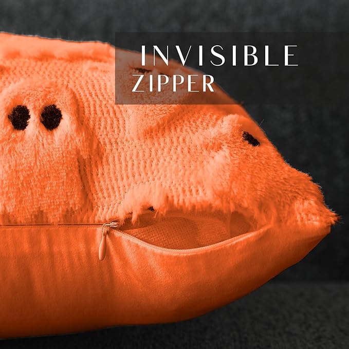 DFXSZ Halloween Pillow Covers 12x20 inch Set of 2 Orange Ghost Throw Pillow Cases Soft Plush Faux Fur Wool Cushion Case for Chair Bedroom Living Room Home Decor PTK03C12