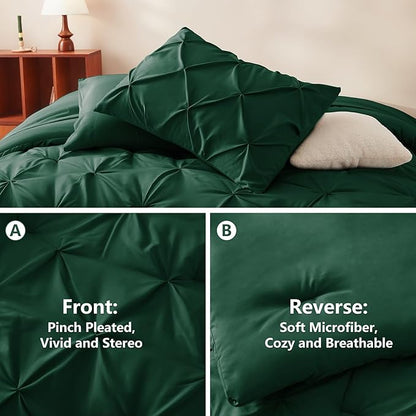 CozyLux Full Size Comforter Sets Emerald Green, 7 Pieces Bed in A Bag Green Comforter Full Size, Pinch Pleat Bedding Sets with All Season Comforter, Sheets, Pillowcases & Shams