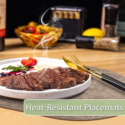 Placemats Set of 6 Non Slip, Heat Resistant Oval Faux Leather Place mats Double Layer, Waterproof Table Mats Easy to Clean for Kitchen Dining Room Coffee Office Table, Apricot