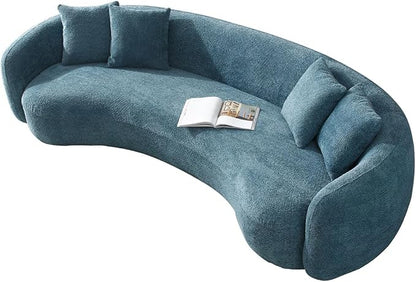 KEIKI 103" Boucle Half Moon Curved Sectional Sofa with 4 Throw Pillows, Modern 5-Seater Teddy Fleece Leisure Couch with Curved Backrest, Easy Assembly, for Apartment, Living Room, Bedroom, Blue