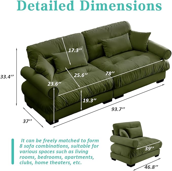 SoarFlash Modern Living Room Velvet Recliner Sofa Small Sofa, Loveseat Sofa for Apartment, Green