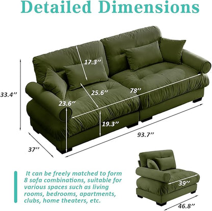 SoarFlash Modern Living Room Velvet Recliner Sofa Small Sofa, Loveseat Sofa for Apartment, Green