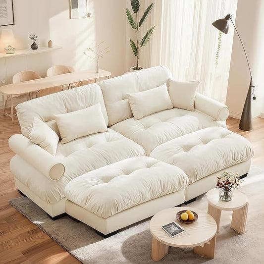 SoarFlash Modern Sofa Couches for Living Room, Small Sectional Sofa Set with Reversible Chaise, Sleeper Sofas and Modular Couch Function, Suitable for Small Spaces in Apartment, Beige
