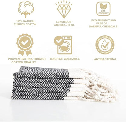 SMYRNA TURKISH COTTON Vintage Series Kitchen Dish Towels Pack of 6, Machine Washable Wash Cloths, Ultra Soft, Absorbent, Prewashed and Quick Dry Turkish Dish Towels, 12x12 Inch (Dark Gray)