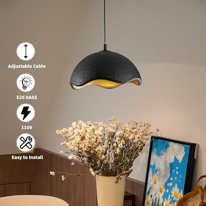 JAYMP 40cm Modern Pendant Light for Dining Room Kitchen Island Hanging Lamp E26 Base Japanese Wabi-Sabi Style Bird Nest Shape Lighting Fixture,1 Pack(Black and Gold,D Shape, 40cm/15.7inch)