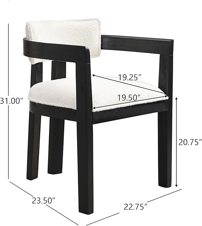 Christopher Knight Home Falcon Boucle Fabric Upholstered Dining Chairs Set of 2, Modern Wooden Dining Curved Backrest Kitchen Side Chair,Living Room Extra Seat,Black+Milky White