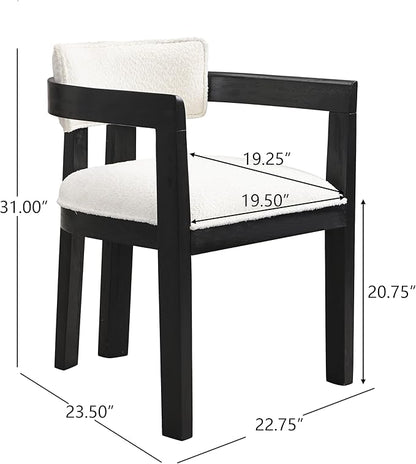 Christopher Knight Home Falcon Boucle Fabric Upholstered Dining Chairs Set of 2, Modern Wooden Dining Curved Backrest Kitchen Side Chair,Living Room Extra Seat,Black+Milky White
