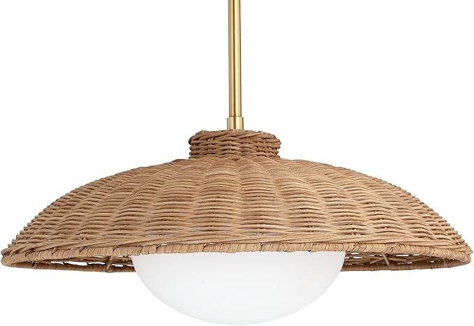 Nathan James Belleville Boho Rattan Pendant Light, Sloped Ceiling Pendant Light with Rattan Shade