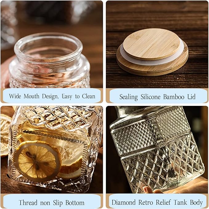 Large Glass Storage Jar, 2 Pack 60 FL OZ Glass Food Storage Containers with Bamboo Lid, Kitchen Containers Cereal Canisters Decorative Jar for Candy Snack Cookies Coffee Tea Nuts Airtight Jars
