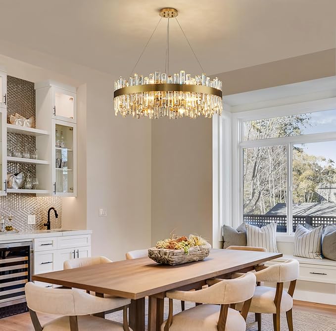 Siljoy Modern Crystal Chandelier 16-Light Large Luxury Gold 2-Tiers Raindrop Chandelier Flush Mount Crystal Pendant Ceiling Light Fixture for Living Room Dining Room Entryway Foyer D31.5''