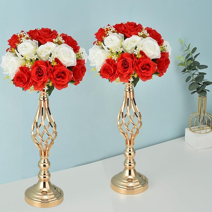 2pcs Metal Gold Candle Holders 20 Inch Tall Road Lead Table Centerpiece Stand Pillar Candlestick for Wedding Candelabra Flowers Vases
