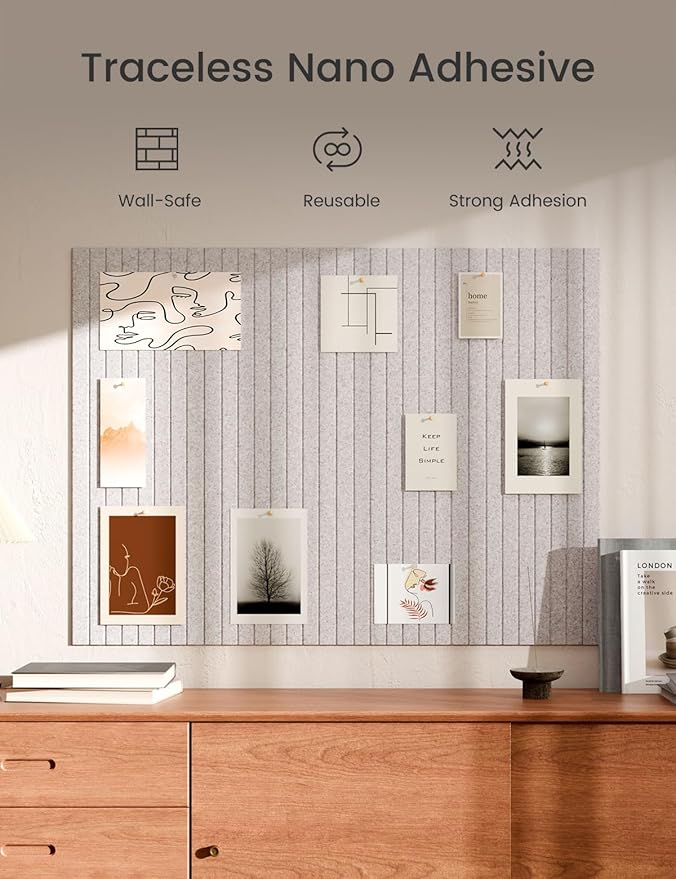 Bumusty Large Cork Board Alternative-47 x35 Felt Bulletin Board Tiles, with 30 Pushpins, 70 Adhesive Tabs, 12-Pack Slat Wall Paneling, Cork Boards for Office Push Pin Board Felt Board-Marble Gray